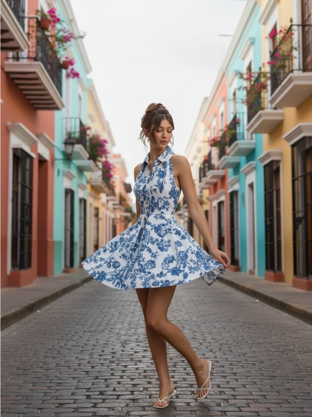 Club L London Paulie Blue Porcelain Print Skater Mini Dress Size 2 NEW!
